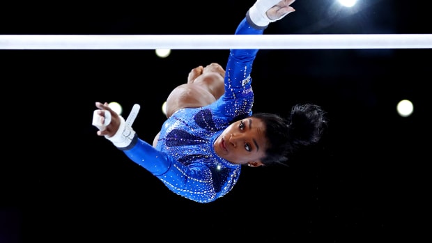Simone Biles competes during the 2023 Artistic Gymnastics World Championships.